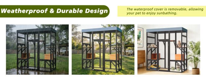 Large Outdoor Cat Enclosure Catio with 5 Platforms & 2 Napping Houses, Secure Metal Frame, Easy Assembly for Indoor & Outdoor Use
