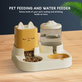 Super Cute Appearance Pet Feeding And Drinking Device, Cleverly Designed With Dry And Wet Separation, Automatic Water Addition, Universal For Cat (Option: Yellow)