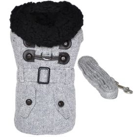 Grey Herringbone Dog Coat Harness with Matching Leash (Option: Large)