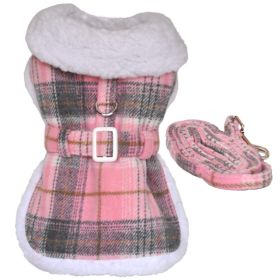Sherpa-Lined Dog Harness Coat - Pink & White Plaid (Option: Large)