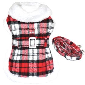 Sherpa-Lined Dog Harness Coat RED & White Plaid (Option: Large)