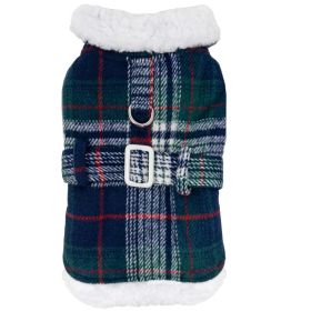 Sherpa-Lined Dog Harness Coat - Blue & Green Plaid (Option: Large)