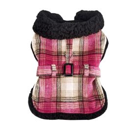 Sherpa-Lined Dog Harness Coat - Hot Pink & Tan Plaid (Option: Large)