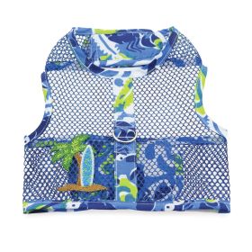 Surfboard Blue and Green Cool Mesh Dog Harness with Matching Leash (Option: Large)