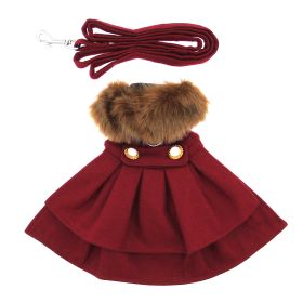 Wool Fur-Trimmed Dog Harness Coat by Doggie Design- Burgundy (Option: Large)