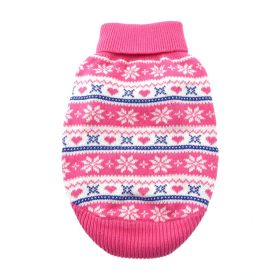 Dog Cable Knit 100% Cotton Sweater - Snowflakes and Hearts Pink (Option: X-Small)