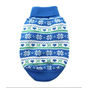 Dog Cable Knit 100% Cotton Sweater - Snowflakes and Hearts Blue (Option: Small)