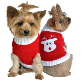 Dog Cable Knit 100% Cotton Sweater - Red Rudolph Holiday (Option: Small)