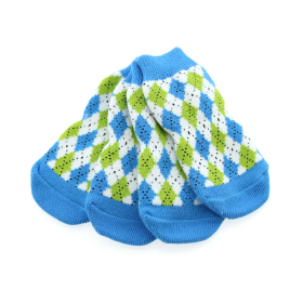 Non-Skid Dog Socks - Blue and Green Argyle (Option: Medium)